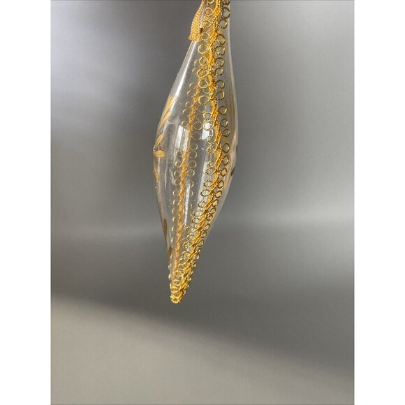 5 Vintage Clear Glass Icicle Tear Drop Christmas Ornament Gold Accent Hand Paint - Picture 7 of 12